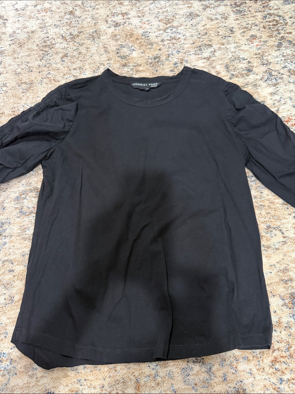 Veronica Beard Black Long Sleeve Crewneck Top with Subtle Sleeve Detail